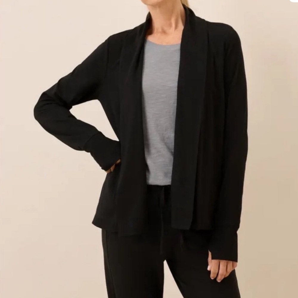 Pact Organic Cotton Luxe Black Jersey Swing Cardigan with Thumb Inserts X-Large